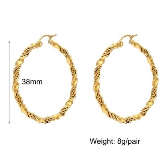 NEW 18K GOLD TWISTED WAVE CIRCLE HOOP EARRINGS, NICE EARRINGS, CUTE EARRINGS - Picture 6 of 6